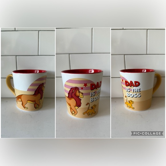 Disney Lion King ‘Dad Is The Boss’ Mug Mufasa Simba Red Yellow Handle Coffee Cup - Picture 7 of 7
